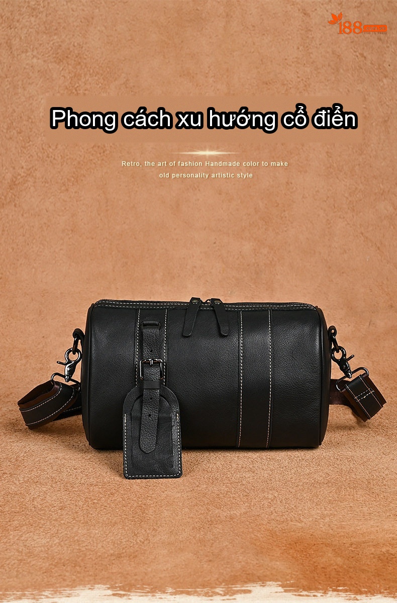Túi Đeo Chéo Nam Da Bò Kiểu Dáng Trống Cỡ Lớn Màu Nâu chi tiết 17