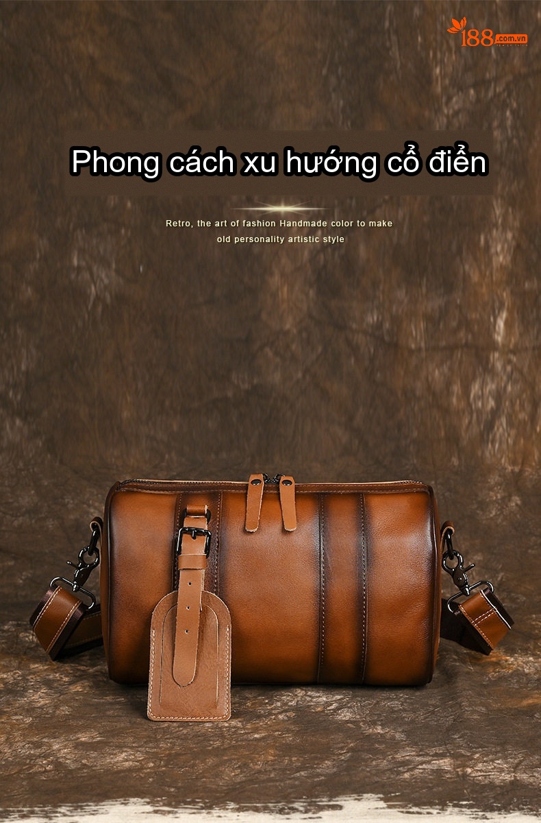 Túi Đeo Chéo Nam Da Bò Kiểu Dáng Trống Cỡ Lớn Màu Nâu chi tiết 1