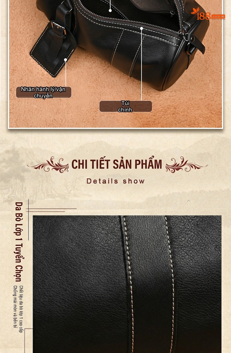 Túi Đeo Chéo Nam Da Bò Kiểu Dáng Trống Cỡ Lớn Màu Nâu chi tiết 22