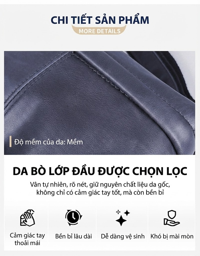 Túi Đeo Chéo Nam Da Bò Kiểu Dáng Vuông Nhỏ Gọn Màu Nâu, Xanh Navy chi tiết 9