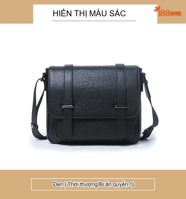 Túi Đeo Chéo Nam Da Bò Kiểu Hàn Quốc Nhỏ Gọn Màu Đen chi tiết 10