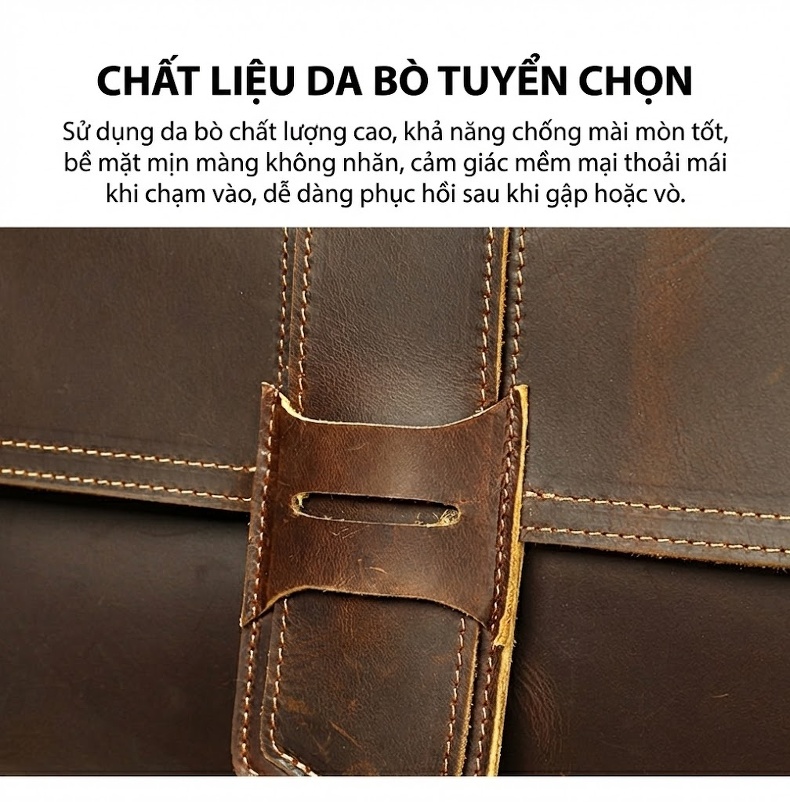 Túi Đeo Chéo Nam Da Bò Lớn Phong Cách Âu Mỹ Retro chi tiết 4
