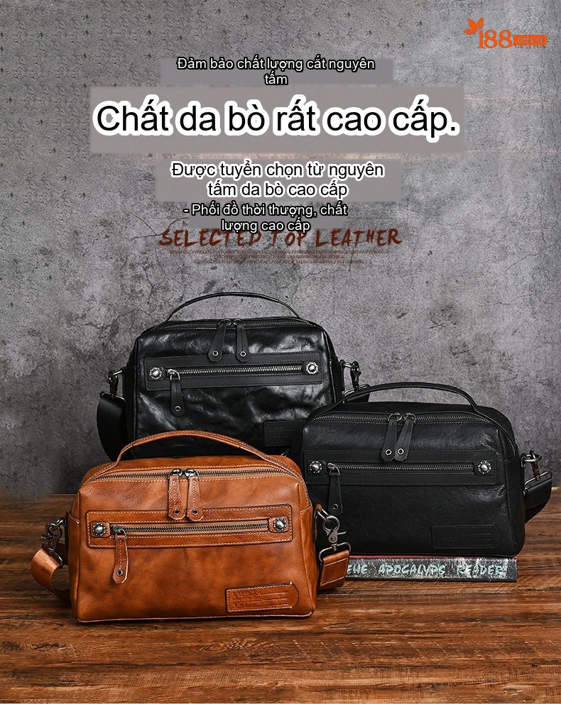 Túi Đeo Chéo Nam Da Bò Lớn Vintage Phong Cách Âu Mỹ chi tiết 1