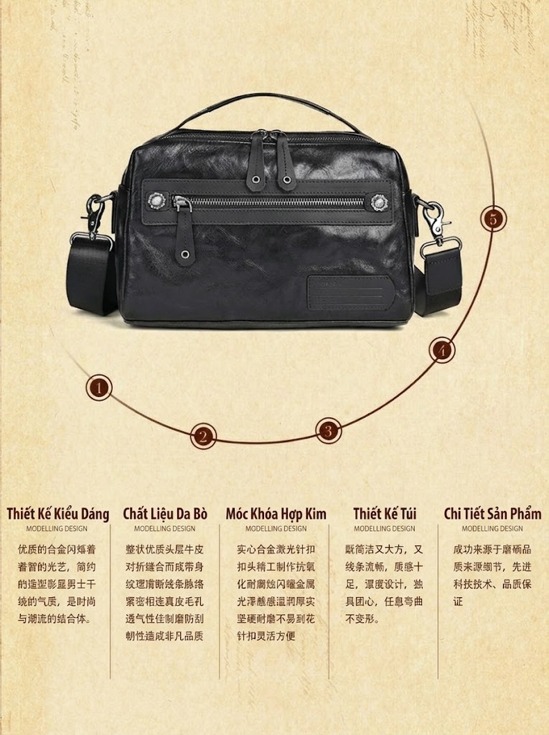 Túi Đeo Chéo Nam Da Bò Lớn Vintage Phong Cách Âu Mỹ chi tiết 3