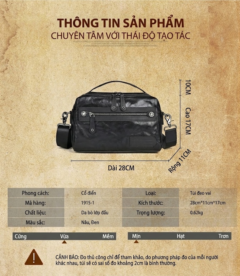 Túi Đeo Chéo Nam Da Bò Lớn Vintage Phong Cách Âu Mỹ chi tiết 4