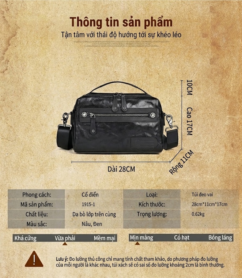 Túi Đeo Chéo Nam Da Bò Lớn Vintage Phong Cách Âu Mỹ chi tiết 14