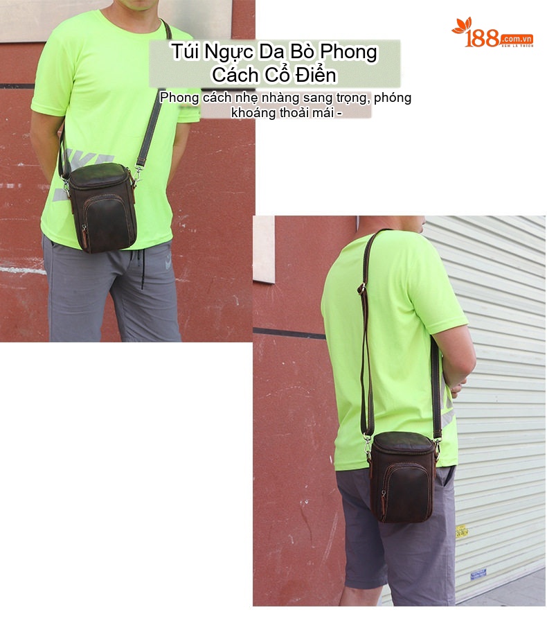 Túi Đeo Chéo Nam Da Bò Lớp Đầu Phong Cách Retro Màu Nâu chi tiết 2