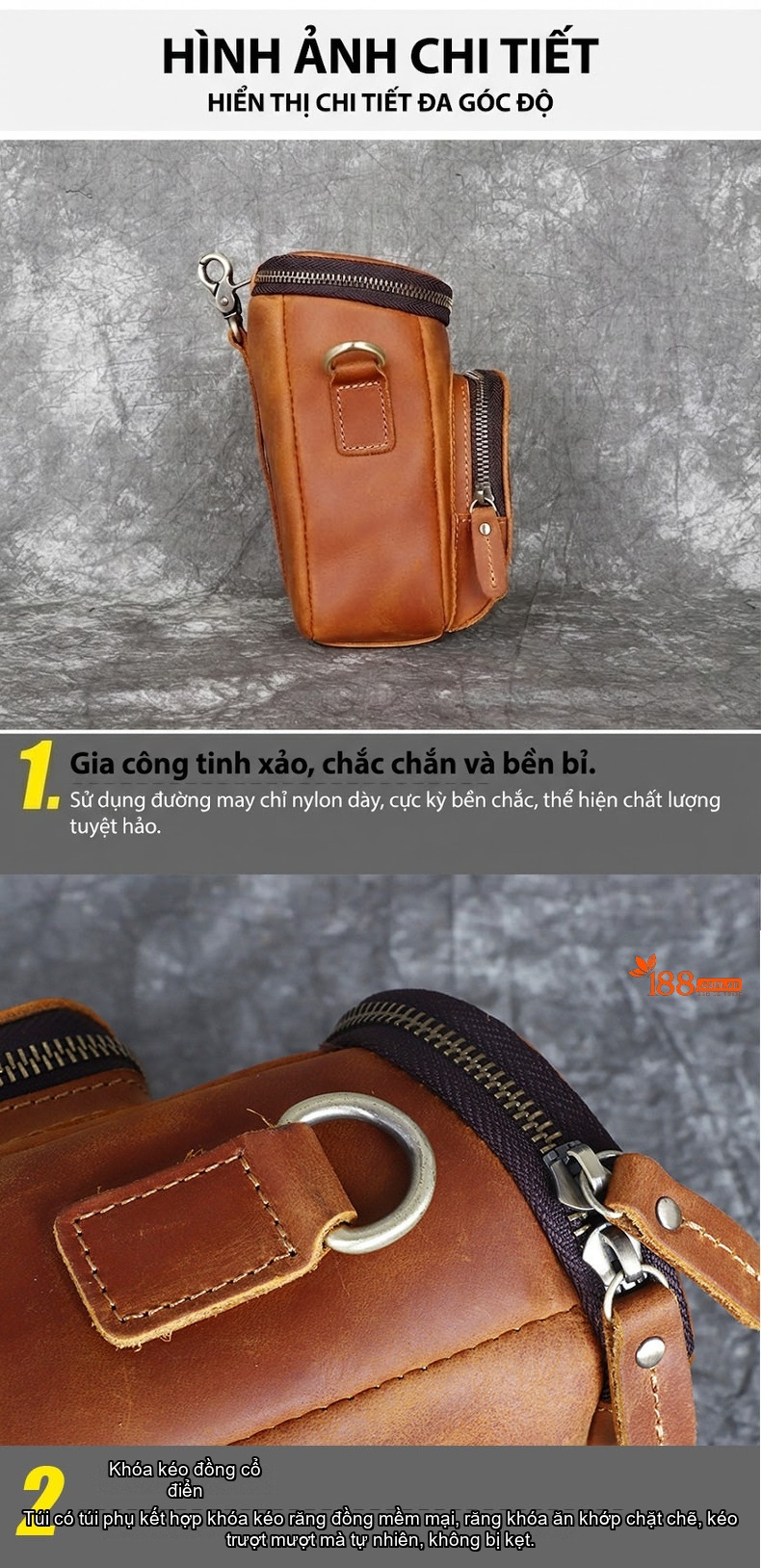 Túi Đeo Chéo Nam Da Bò Lớp Đầu Phong Cách Retro Màu Nâu chi tiết 14