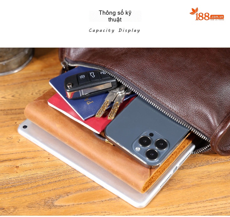 Túi Đeo Chéo Nam Da Bò Lớp Đầu Phong Cách Retro Thủ Công Tối Giản Màu Nâu chi tiết 3