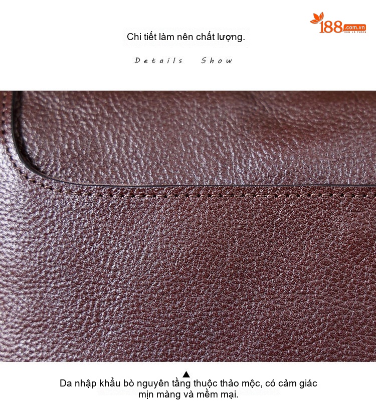 Túi Đeo Chéo Nam Da Bò Lớp Đầu Phong Cách Retro Thủ Công Tối Giản Màu Nâu chi tiết 5
