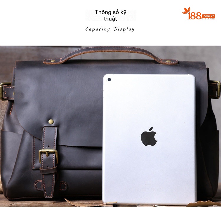 Túi Đeo Chéo Nam Da Bò Mad Horse Cỡ Lớn Đựng Laptop Phong Cách Retro Màu Nâu chi tiết 11