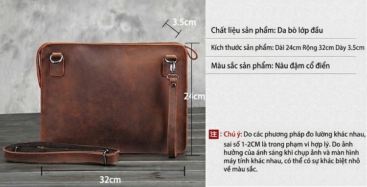 Túi Đeo Chéo Nam Da Bò Mad Horse Đựng iPad, Túi Xách Công Sở Cổ Điển Màu Nâu, Đen chi tiết 5
