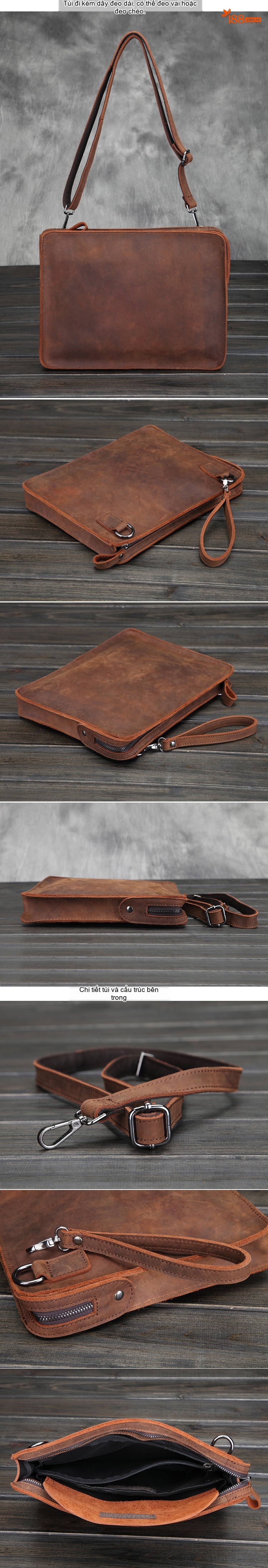 Túi Đeo Chéo Nam Da Bò Mad Horse Đựng iPad, Túi Xách Công Sở Cổ Điển Màu Nâu, Đen chi tiết 7
