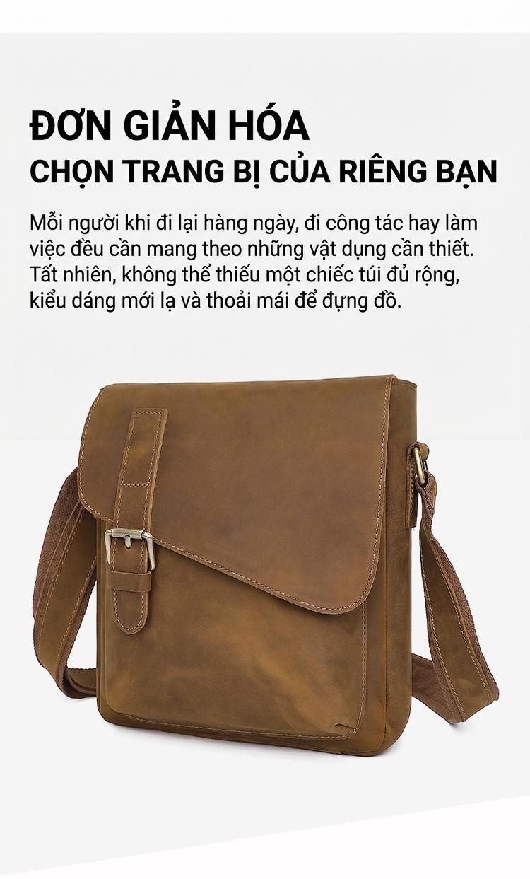 Túi Đeo Chéo Nam Da Bò Madhorse Phong Cách Âu Mỹ Màu Nâu, Đen chi tiết 2