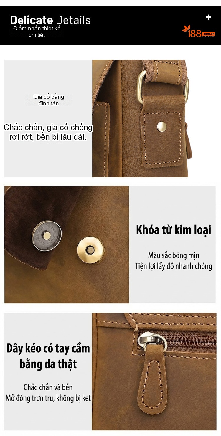 Túi Đeo Chéo Nam Da Bò Madhorse Phong Cách Âu Mỹ Màu Nâu, Đen chi tiết 8