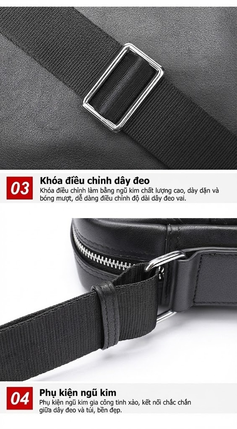 Túi Đeo Chéo Nam Da Bò Mềm Mại Kiểu Dáng Đơn Giản Màu Đen chi tiết 27