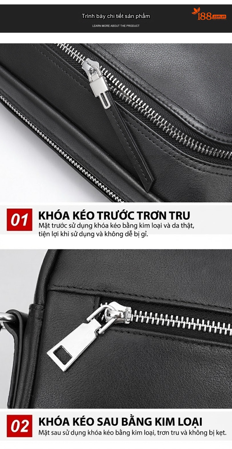 Túi Đeo Chéo Nam Da Bò Mềm Mại Kiểu Dáng Đơn Giản Màu Đen chi tiết 26