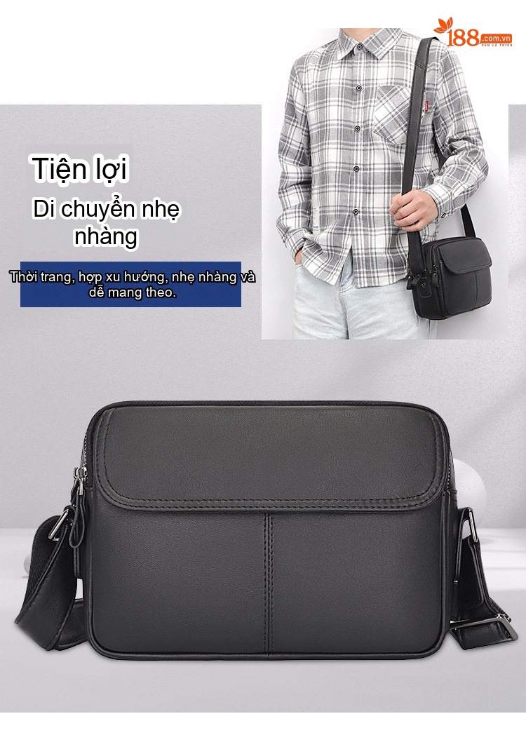 Túi Đeo Chéo Nam Da Bò Mini Đựng Ipad Phong Cách Casual Màu Đen, Nâu Đỏ chi tiết 3