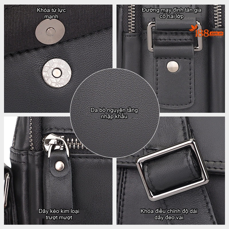 Túi Đeo Chéo Nam Da Bò Mini Đựng Ipad Phong Cách Casual Màu Đen, Nâu Đỏ