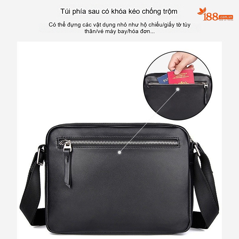 Túi Đeo Chéo Nam Da Bò Mini Đựng Ipad Phong Cách Casual Màu Đen, Nâu Đỏ