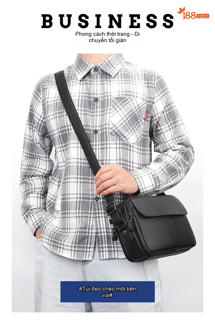 Túi Đeo Chéo Nam Da Bò Mini Đựng Ipad Phong Cách Casual Màu Đen, Nâu Đỏ chi tiết 1