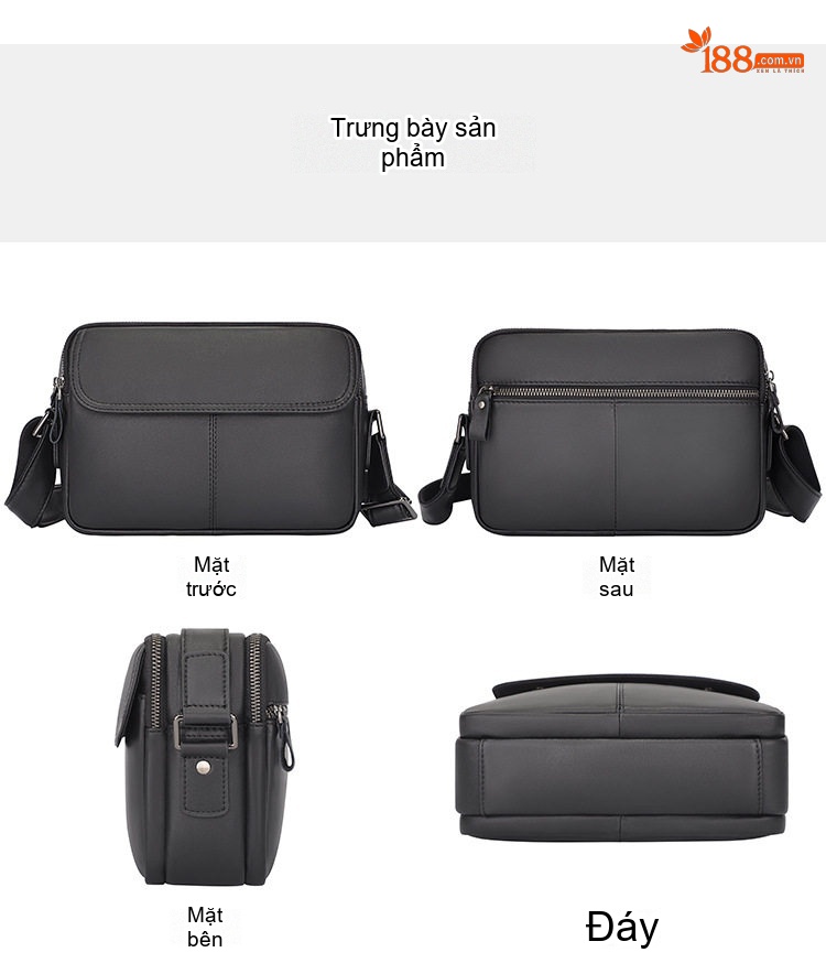 Túi Đeo Chéo Nam Da Bò Mini Đựng Ipad Phong Cách Casual Màu Đen, Nâu Đỏ chi tiết 7