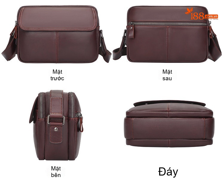 Túi Đeo Chéo Nam Da Bò Mini Đựng Ipad Phong Cách Casual Màu Đen, Nâu Đỏ chi tiết 8