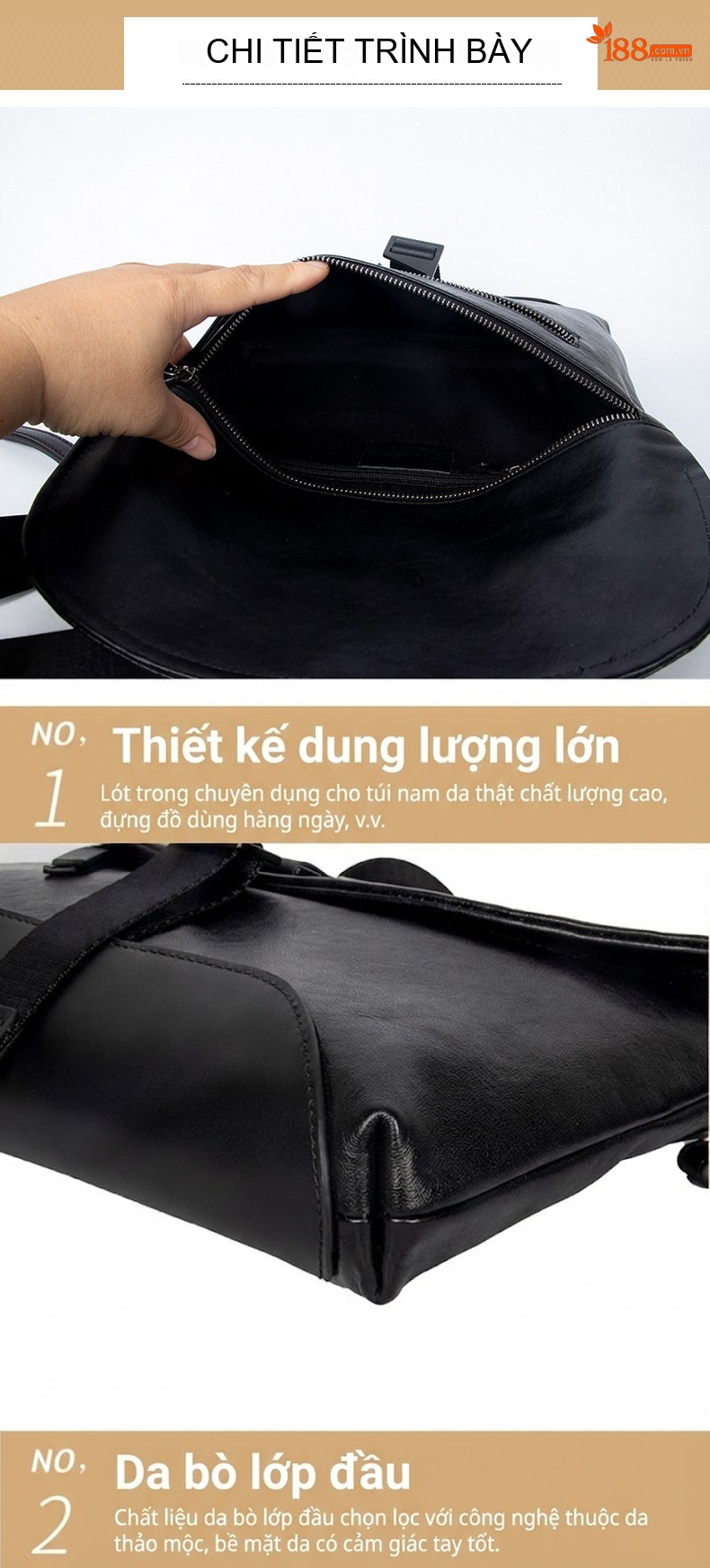 Túi Đeo Chéo Nam Da Bò Mini Đựng Ipad Phong Cách Công Sở Màu Đen chi tiết 14