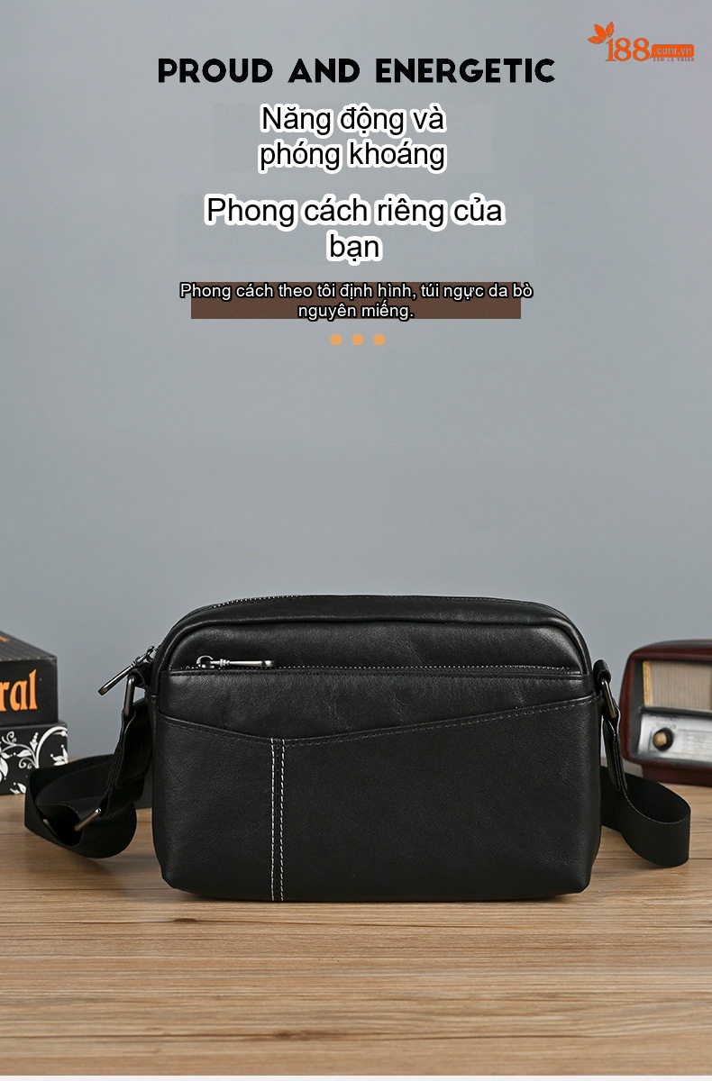 Túi Đeo Chéo Nam Da Bò Mini Đựng Ipad Phong Cách Thời Trang Màu Đen chi tiết 4