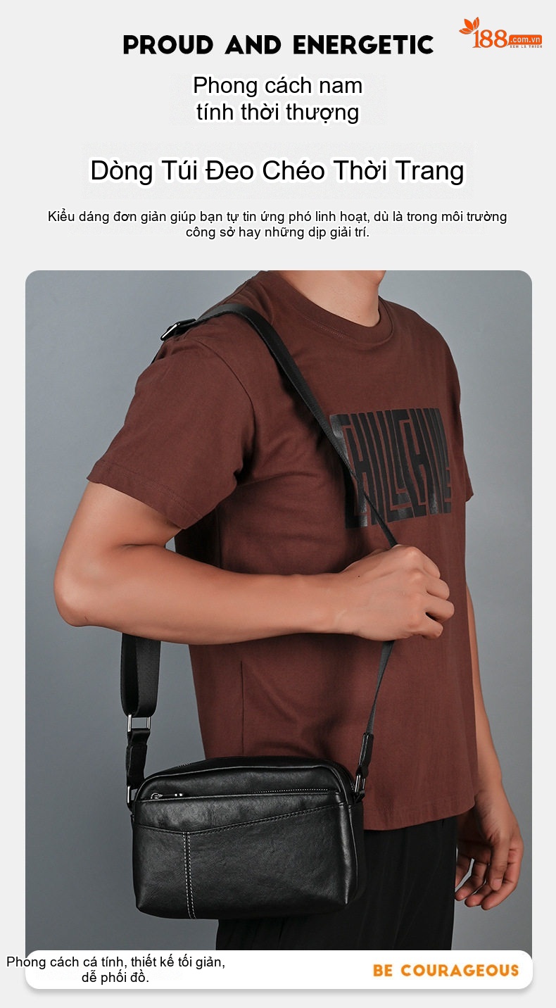 Túi Đeo Chéo Nam Da Bò Mini Đựng Ipad Phong Cách Thời Trang Màu Đen chi tiết 5