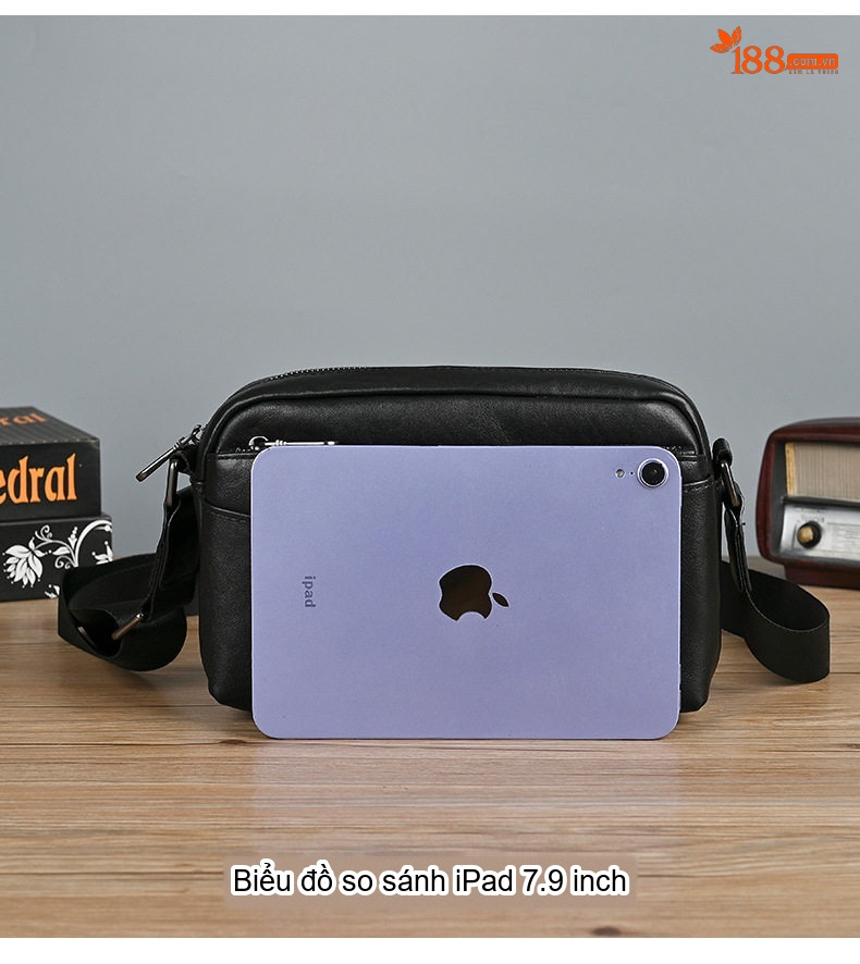 Túi Đeo Chéo Nam Da Bò Mini Đựng Ipad Phong Cách Thời Trang Màu Đen chi tiết 16