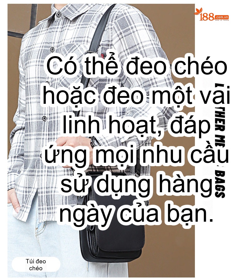 Túi Đeo Chéo Nam Da Bò Mini Nhỏ Gọn Tiện Lợi Màu Đen, Nâu chi tiết 2