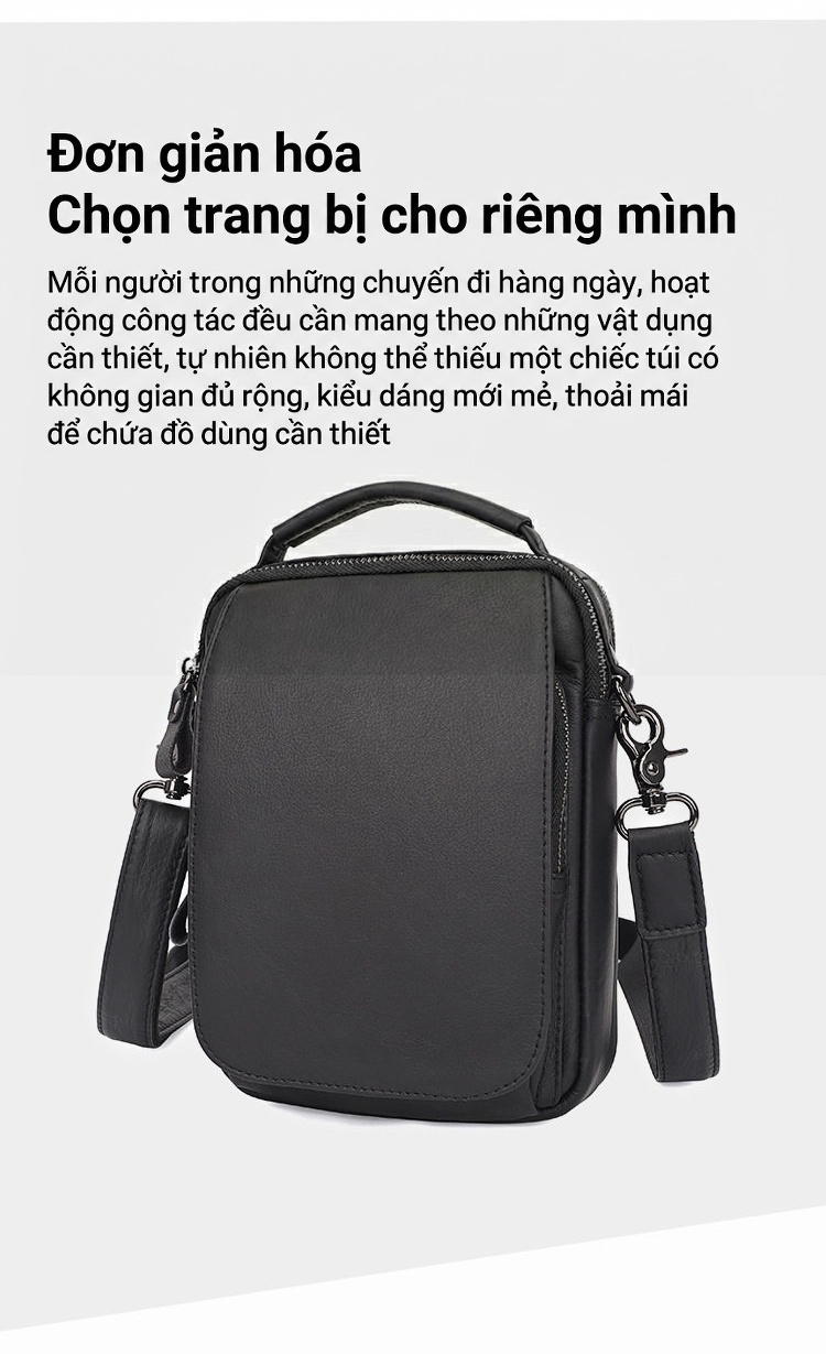 Túi Đeo Chéo Nam Da Bò Mini Nhỏ Gọn Tiện Lợi Màu Đen, Nâu chi tiết 5
