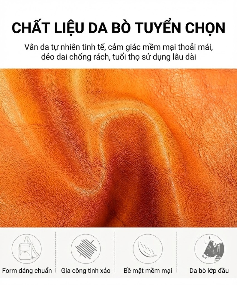 Túi Đeo Chéo Nam Da Bò Một Lớp Đeo Vai Kiểu Dáng Retro Màu Nâu chi tiết 6