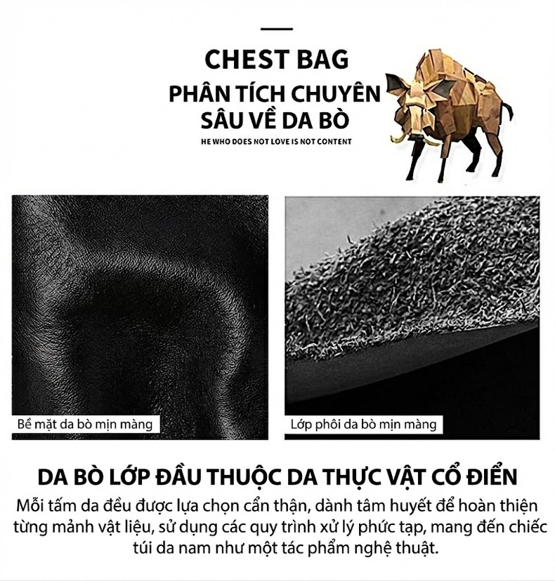 Túi Đeo Chéo Nam Da Bò Một Lớp, Túi Đeo Vai Nam Da Thuộc Thực Vật Thủ Công, Túi Đựng Ipad Ngang Màu Đen chi tiết 11