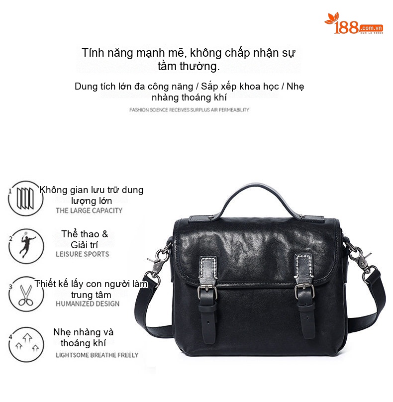 Túi Đeo Chéo Nam Da Bò Một Lớp, Túi Đeo Vai Nam Da Thuộc Thực Vật Thủ Công, Túi Đựng Ipad Ngang Màu Đen chi tiết 17