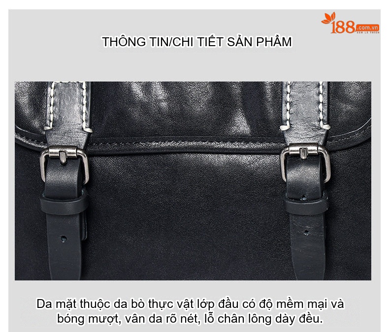 Túi Đeo Chéo Nam Da Bò Một Lớp, Túi Đeo Vai Nam Da Thuộc Thực Vật Thủ Công, Túi Đựng Ipad Ngang Màu Đen chi tiết 25