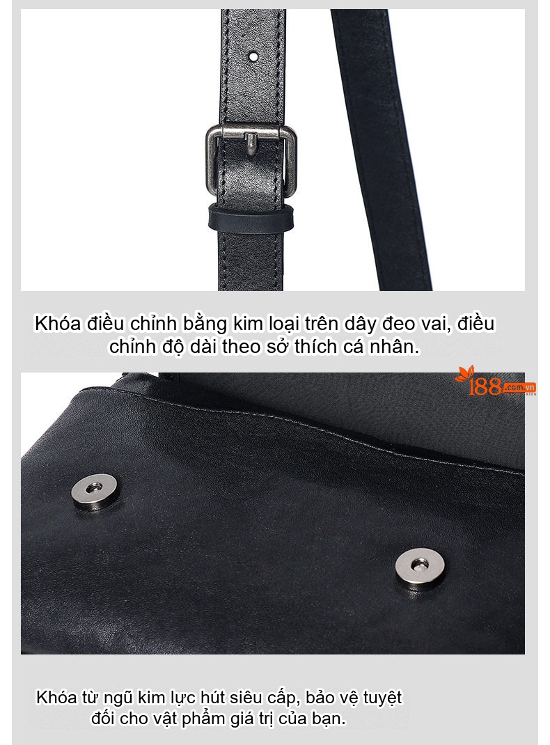 Túi Đeo Chéo Nam Da Bò Một Lớp, Túi Đeo Vai Nam Da Thuộc Thực Vật Thủ Công, Túi Đựng Ipad Ngang Màu Đen chi tiết 26
