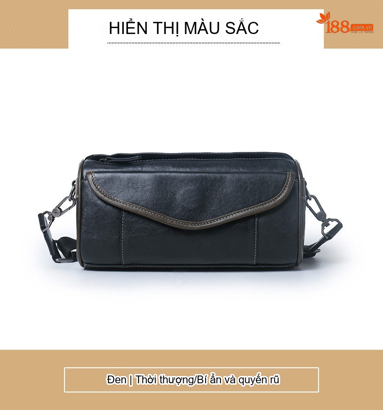 Túi Đeo Chéo Nam Da Bò Một Ngăn Phong Cách Thời Trang Màu Đen chi tiết 11