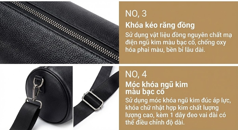 Túi Đeo Chéo Nam Da Bò Một Ngăn Phong Cách Thời Trang Màu Đen chi tiết 16