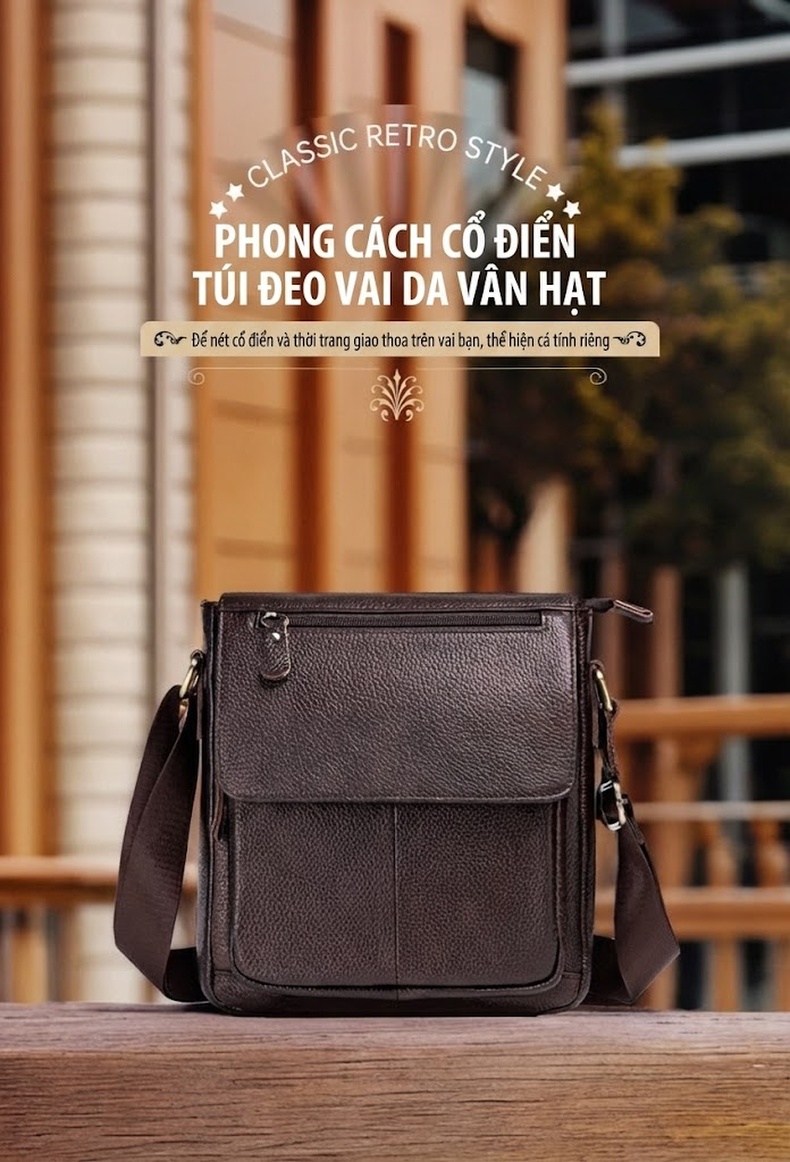 Túi Đeo Chéo Nam Da Bò Nắp Gập Công Sở Màu Nâu chi tiết 1