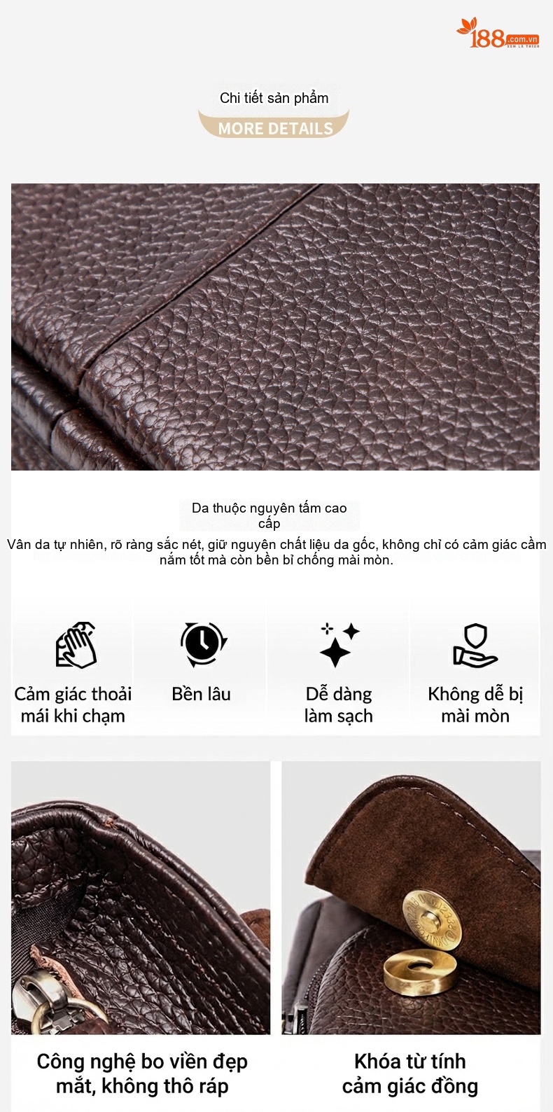 Túi Đeo Chéo Nam Da Bò Nắp Gập Công Sở Màu Nâu chi tiết 7