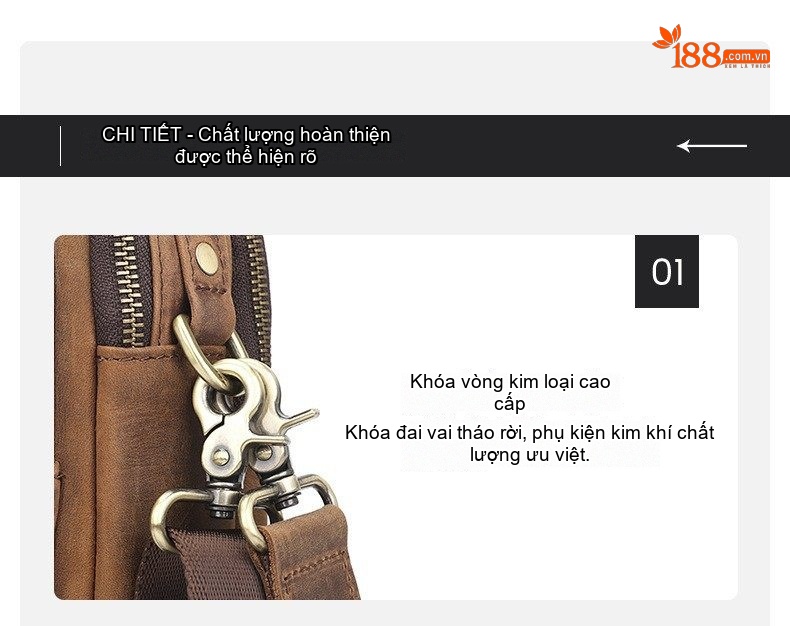 Túi Đeo Chéo Nam Da Bò Nappa Chống Nước Phong Cách Hàn Quốc Màu Nâu, Đen chi tiết 1