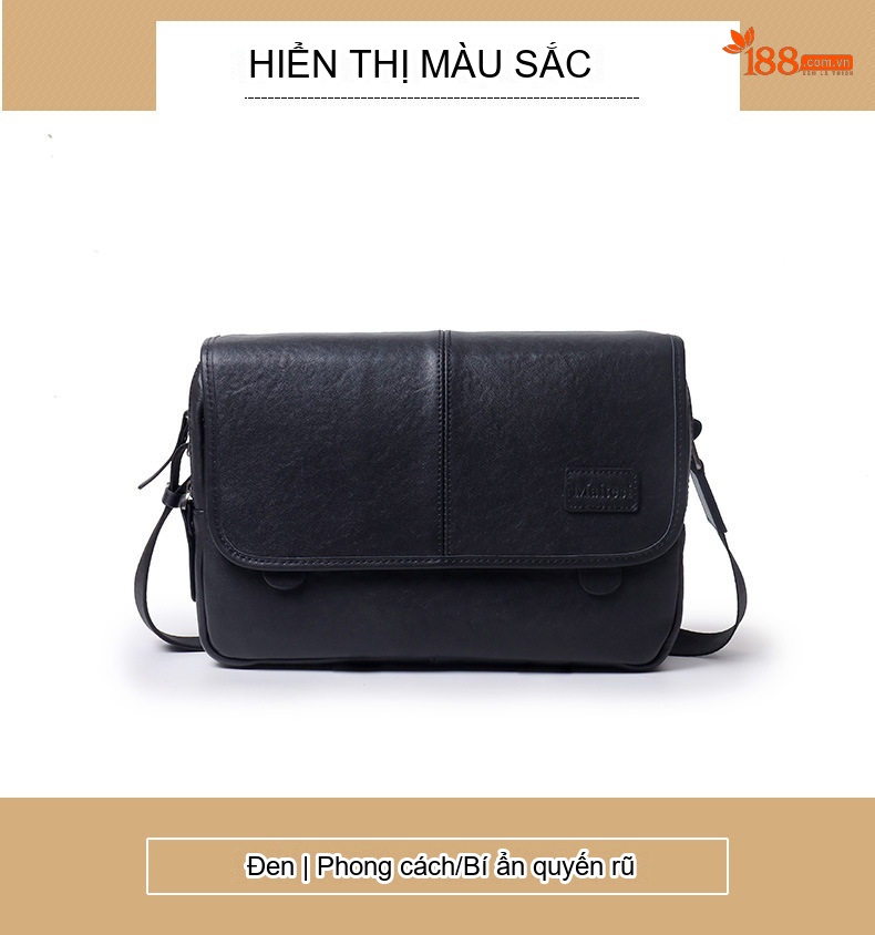 Túi Đeo Chéo Nam Da Bò Ngăn Ngang Phong Cách Hàn Quốc Màu Đen chi tiết 11