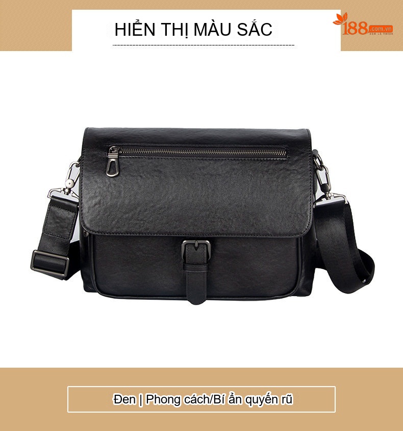 Túi Đeo Chéo Nam Da Bò Ngăn Ngang Thời Trang, Phong Cách Hàn Quốc Màu Đen chi tiết 10