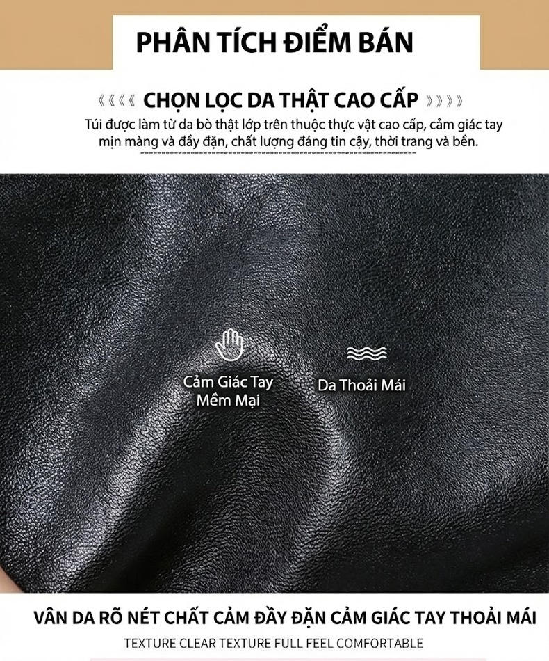 Túi Đeo Chéo Nam Da Bò Ngăn Rộng Phong Cách Thời Trang Màu Đen chi tiết 4