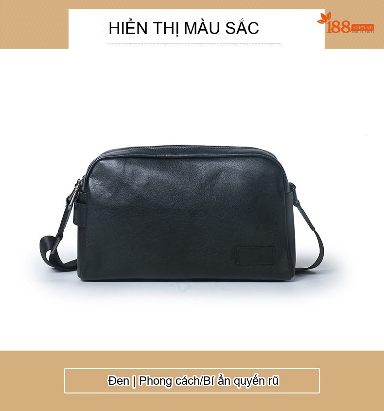 Túi Đeo Chéo Nam Da Bò Ngăn Rộng Phong Cách Thời Trang Màu Đen chi tiết 11