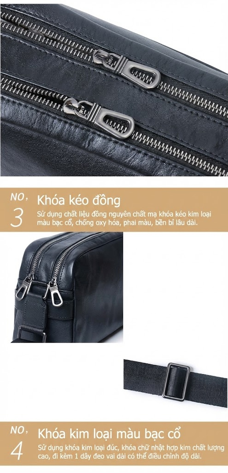 Túi Đeo Chéo Nam Da Bò Ngăn Rộng Phong Cách Thời Trang Màu Đen chi tiết 16