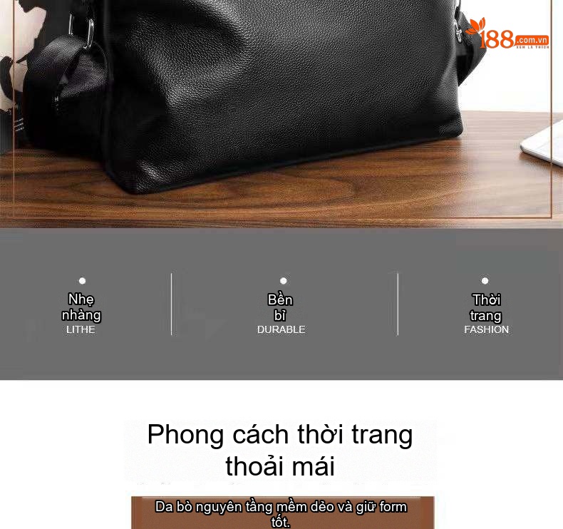 Túi Đeo Chéo Nam Da Bò Ngang Dáng Mềm Mại Phong Cách Thời Trang Màu Đen chi tiết 11