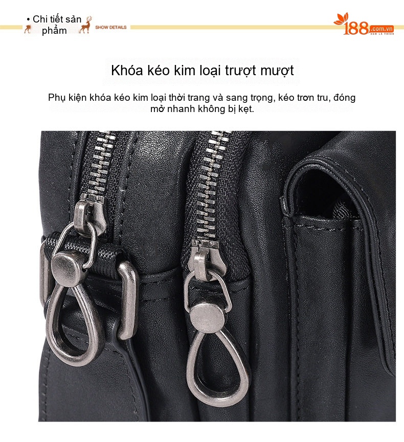 Túi Đeo Chéo Nam Da Bò Ngang Dáng Nhỏ Gọn Màu Đen chi tiết 19